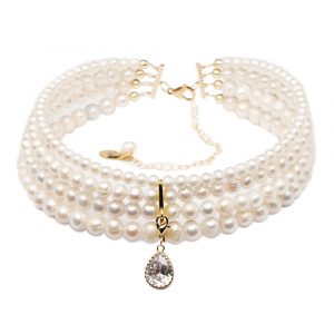 Copy of 13.1 300x300 - "ANNA" NATURAL PEARLS CHOKER WITH DROP CRYSTAL SILVER
