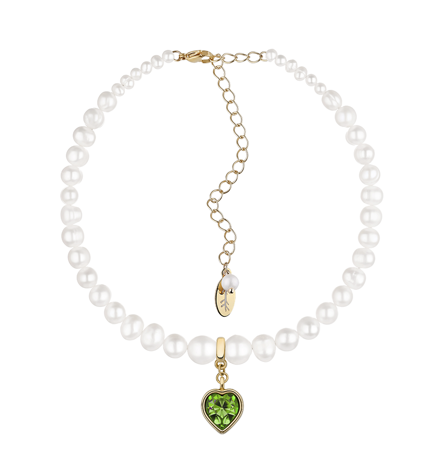 PEARLS CHOKER WITH GREEN HEART GOLDEN