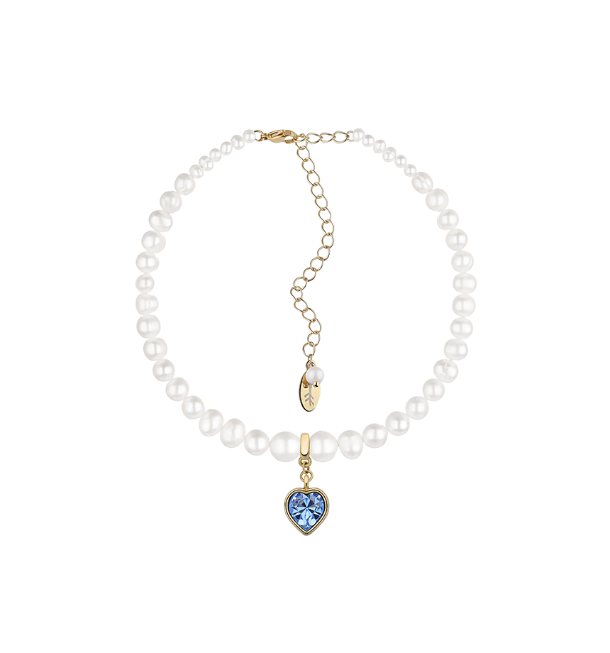 PEARLS CHOKER WITH BLUE HEART GOLDEN