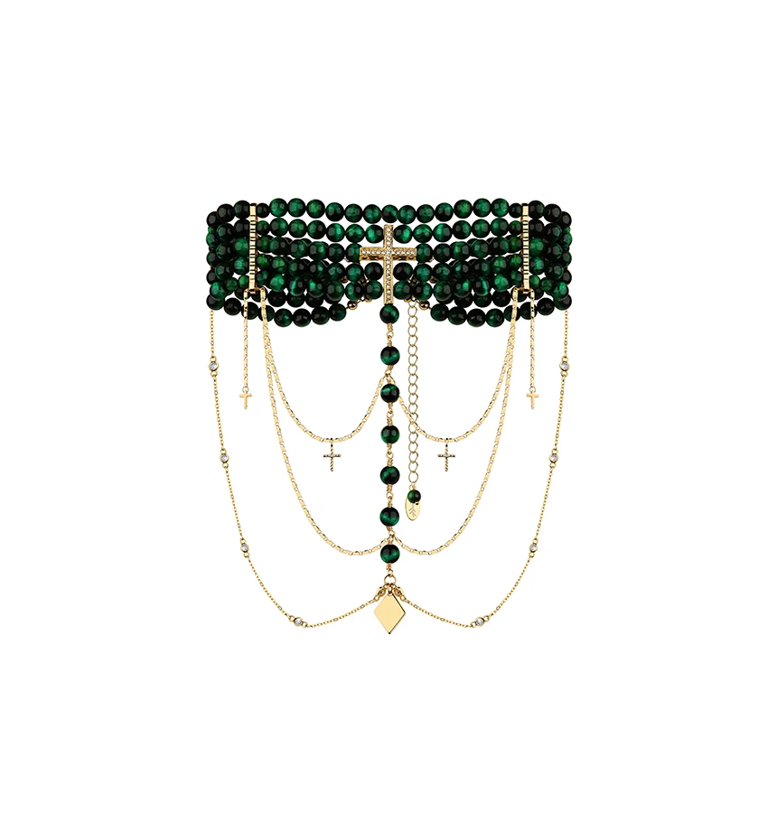 “INNOCENT” NECKLACE DARK GREEN WITH GOLDEN