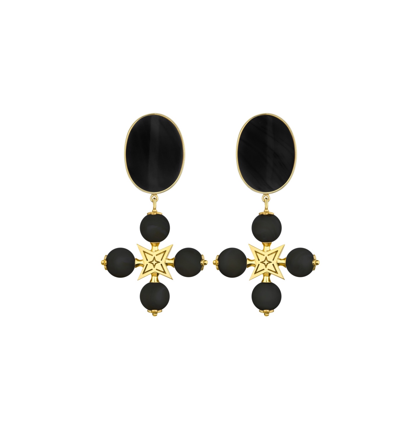 “DESERT ROSE” CLIP EARRINGS BLACK WITH GOLDEN