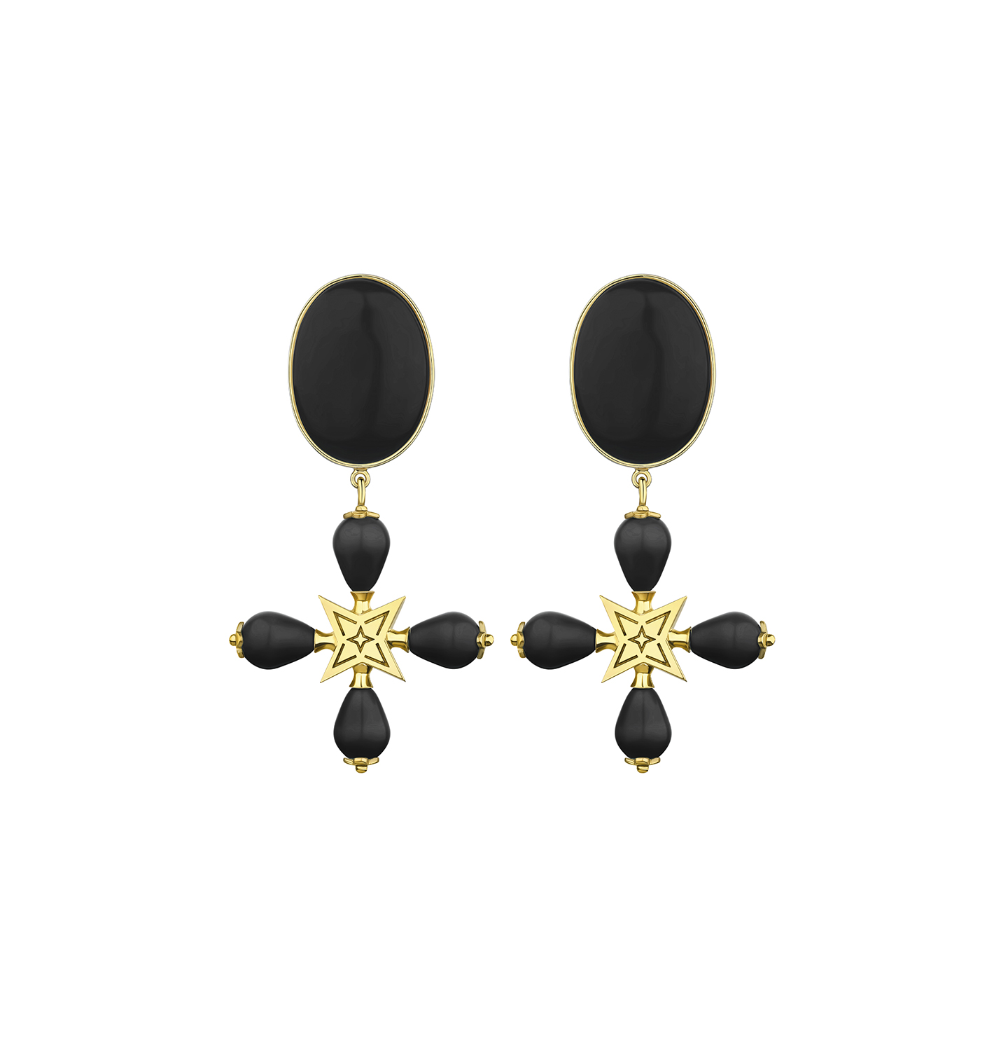 “DESERT ROSE” CLIP EARRINGS BLACK WITH GOLDEN
