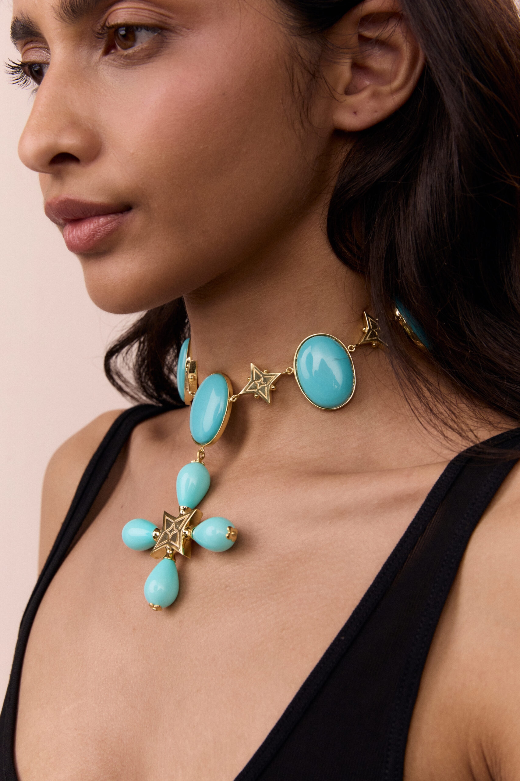 “DESERT ROSE” NECKLACE TURQUOISE WITH GOLDEN