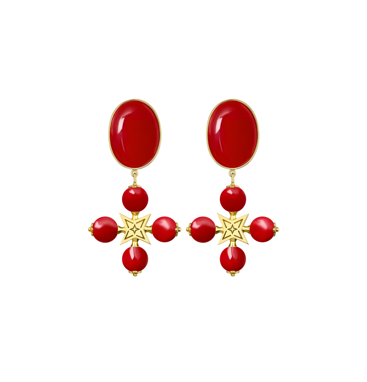 “DESERT ROSE” CLIP EARRINGS RED WITH GOLDEN
