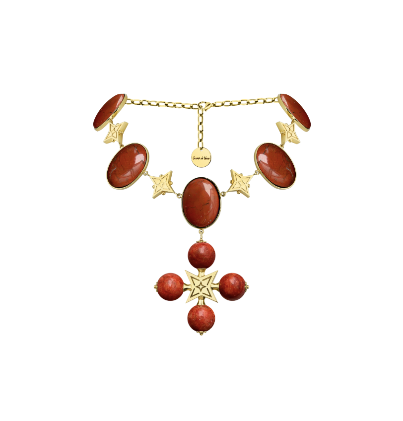 “DESERT ROSE” NECKLACE CORAL WITH GOLDEN
