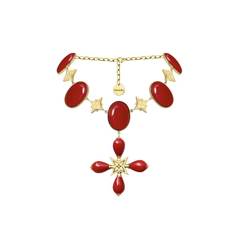 “DESERT ROSE” NECKLACE RED WITH GOLDEN