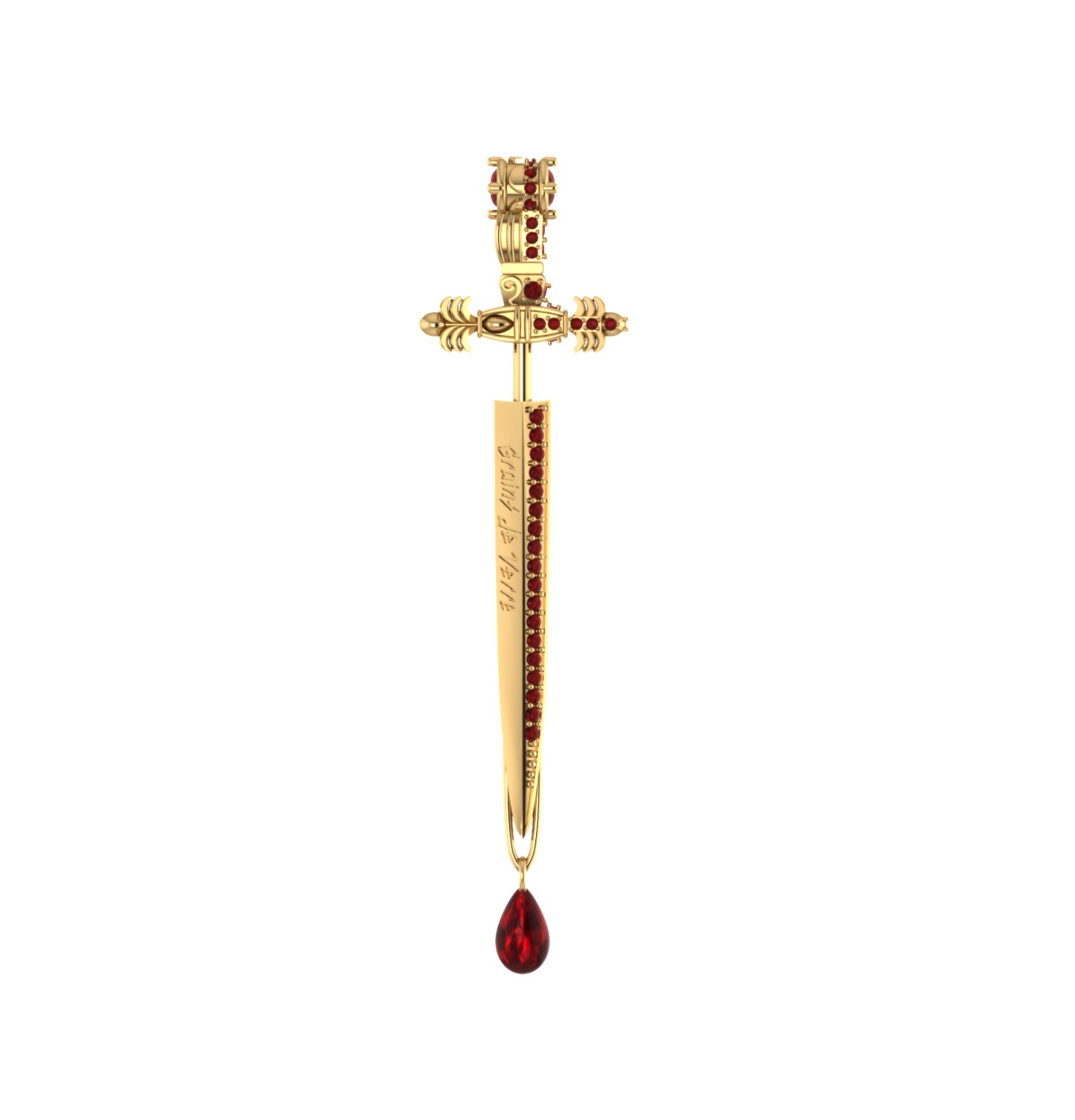 “PASSION BLADE” MONO EARRING RED ZIRCON GOLDEN