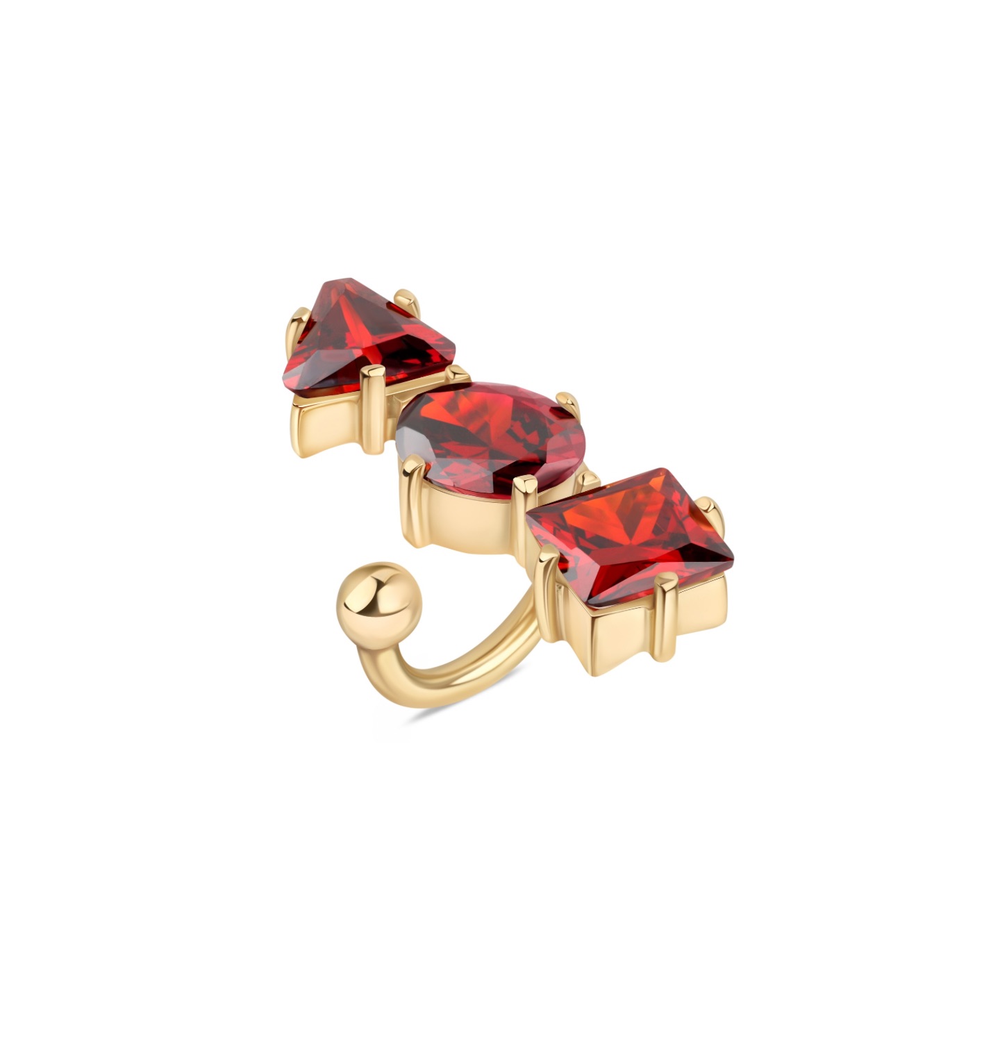 “TRILOGY” RING RED ZIRCON GOLDEN