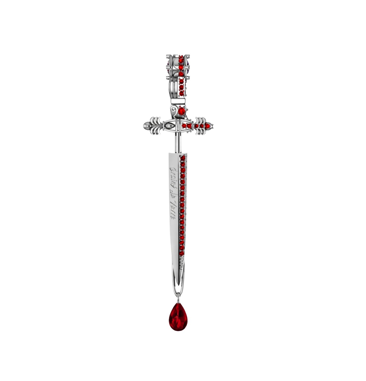 “PASSION BLADE” MONO EARRING RED ZIRCON SILVER