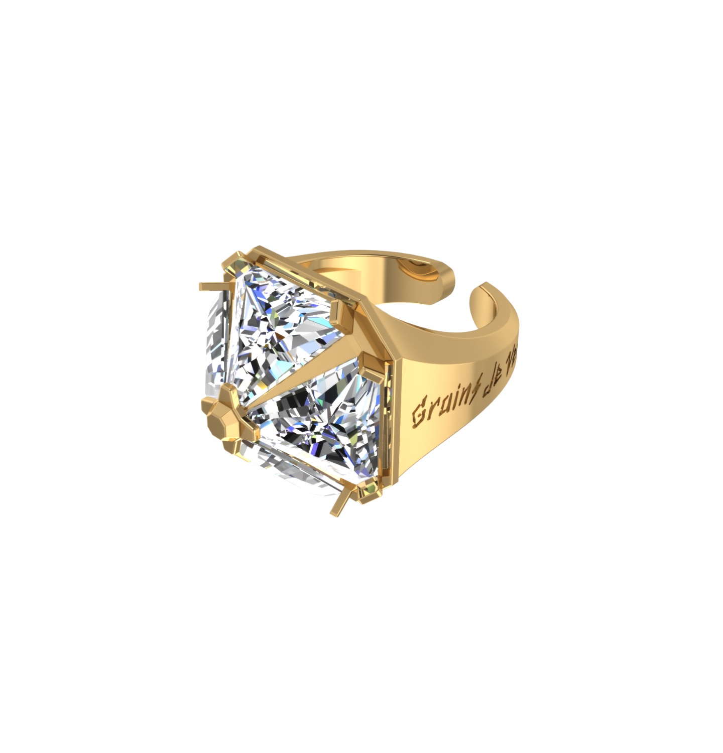 “PYRAMID” RING WHITE ZIRCON GOLDEN