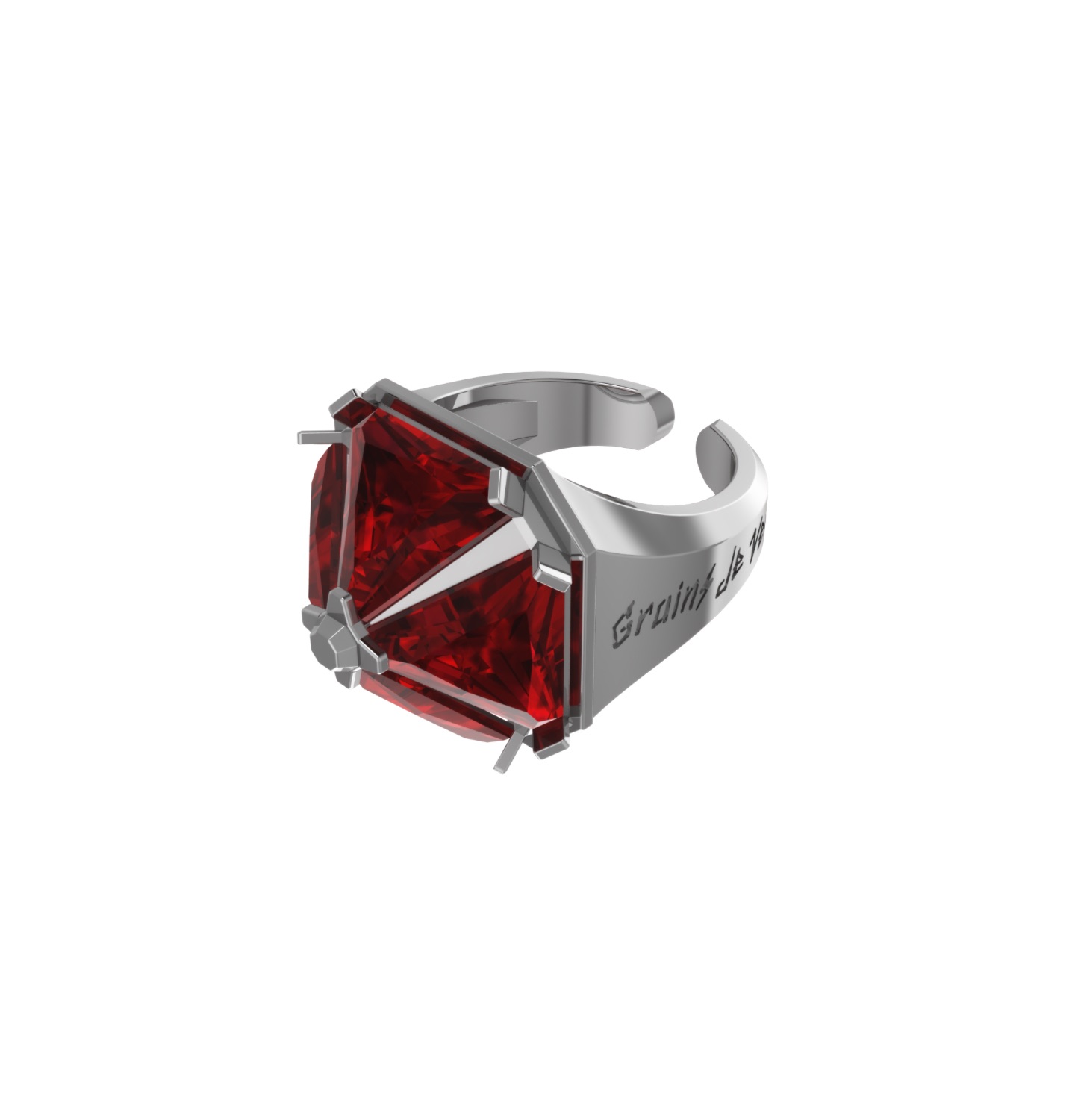 “PYRAMID” RING RED ZIRCON SILVER