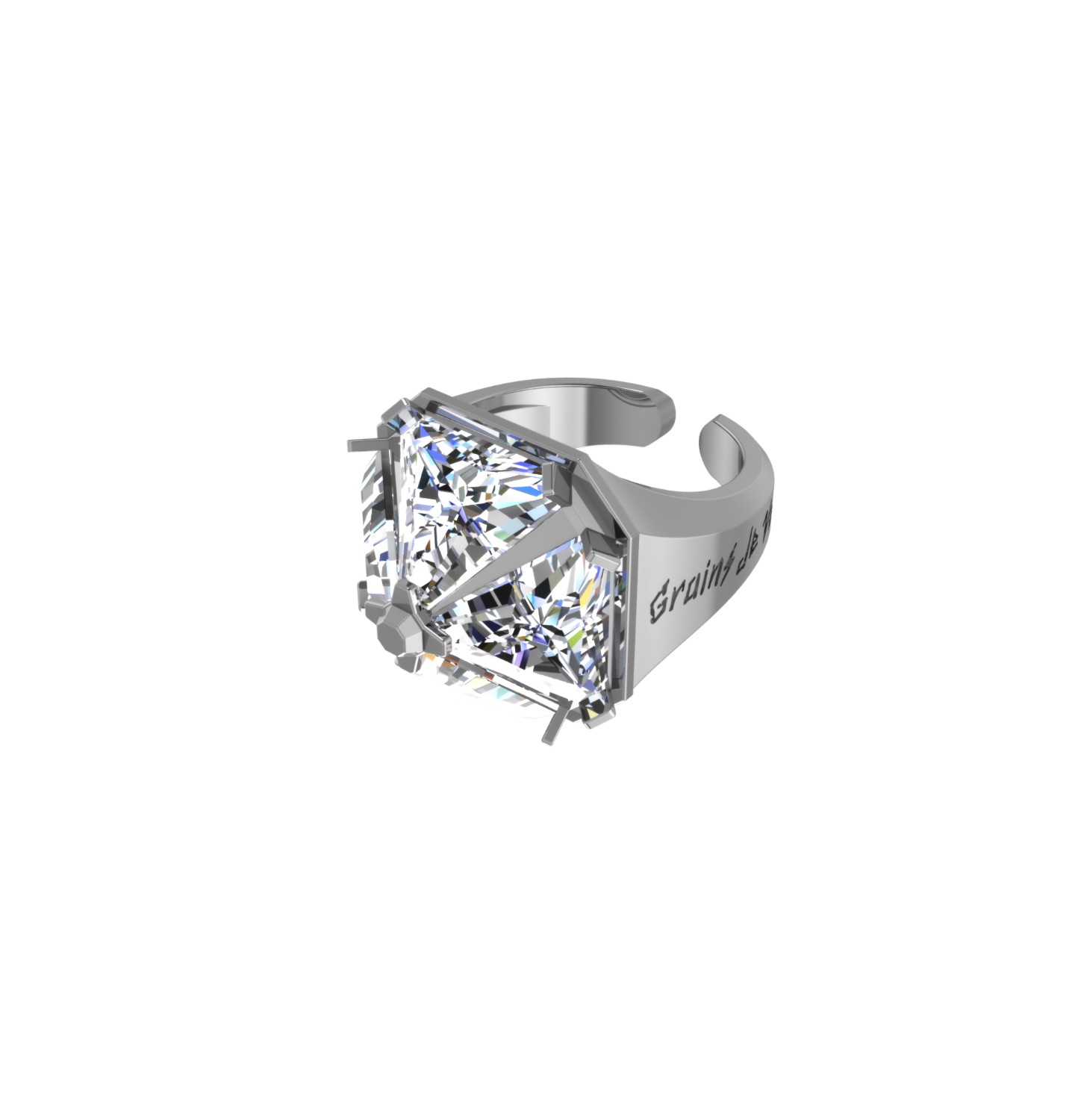 “PYRAMID” RING WHITE ZIRCON SILVER