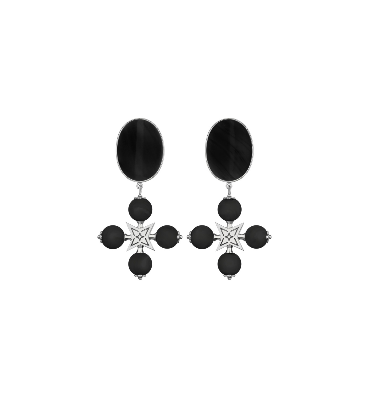 “DESERT ROSE” CLIP EARRINGS BLACK WITH SILVER