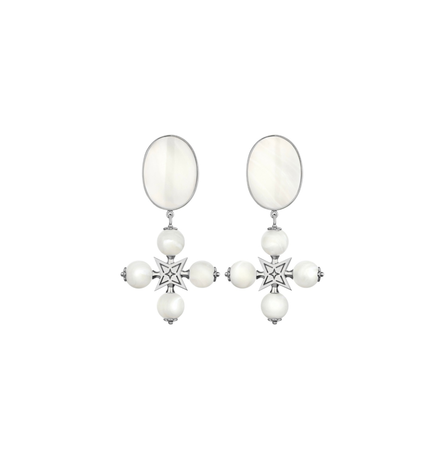 “DESERT ROSE” CLIP EARRINGS WHITE WITH SILVER