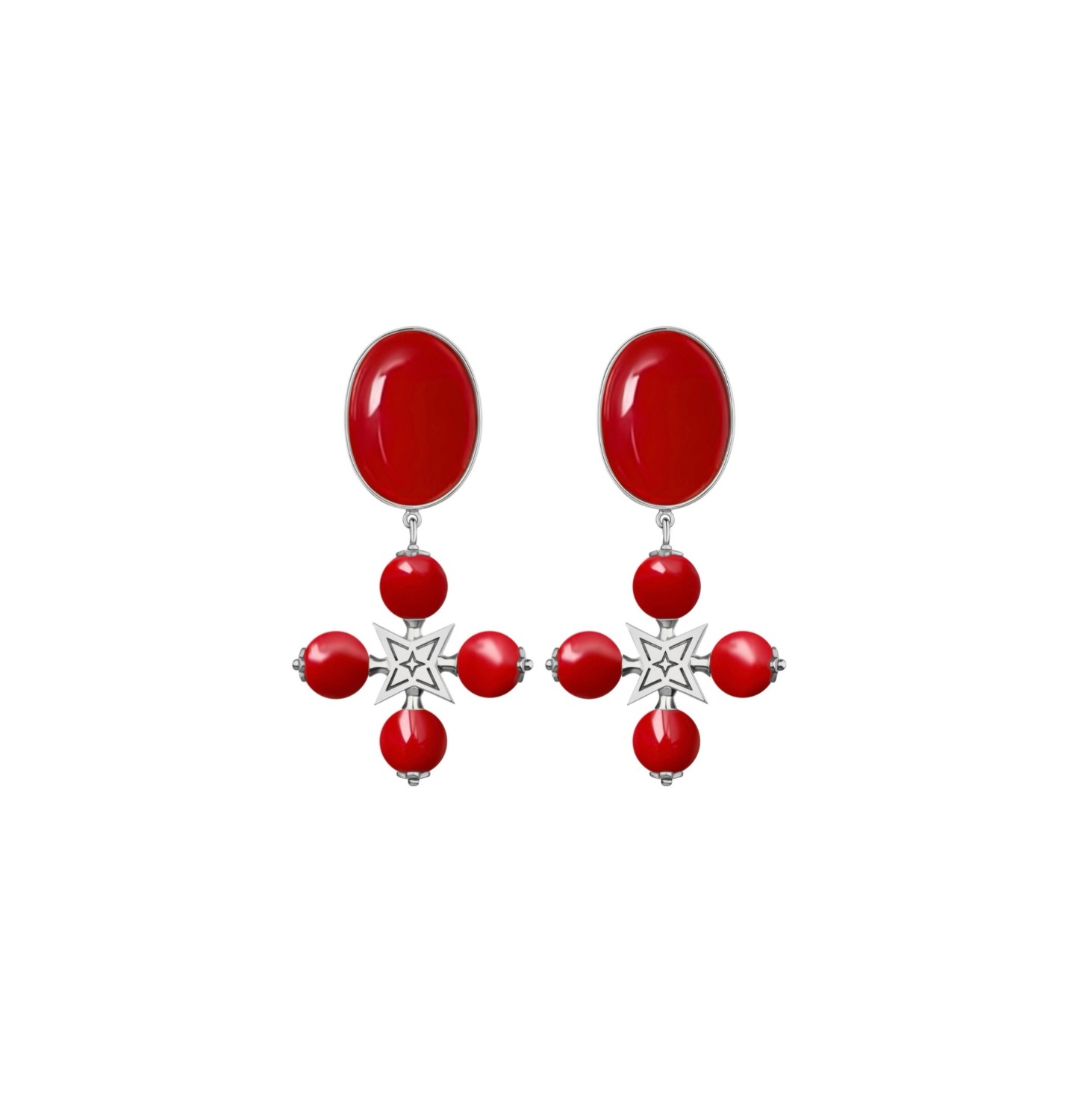 “DESERT ROSE” CLIP EARRINGS RED WITH SILVER