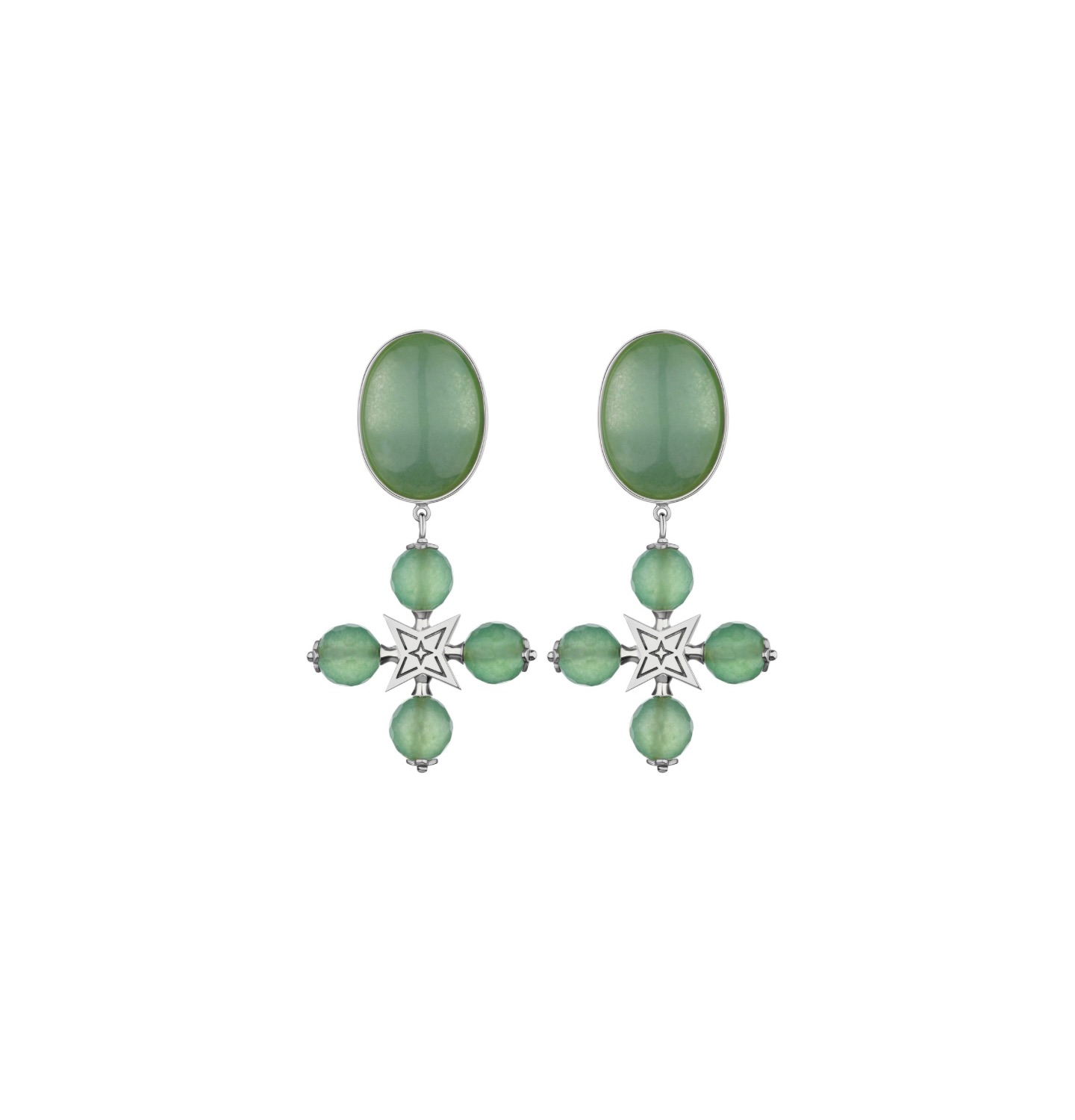 “DESERT ROSE” CLIP EARRINGS GREEN WITH SILVER